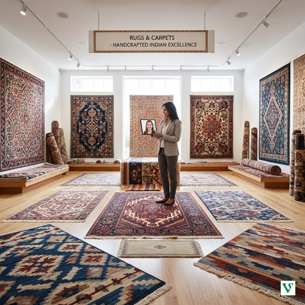 Hand-tufted area rugs, woven jute door mats, and organic cotton bathmats from India for international wholesale and export.